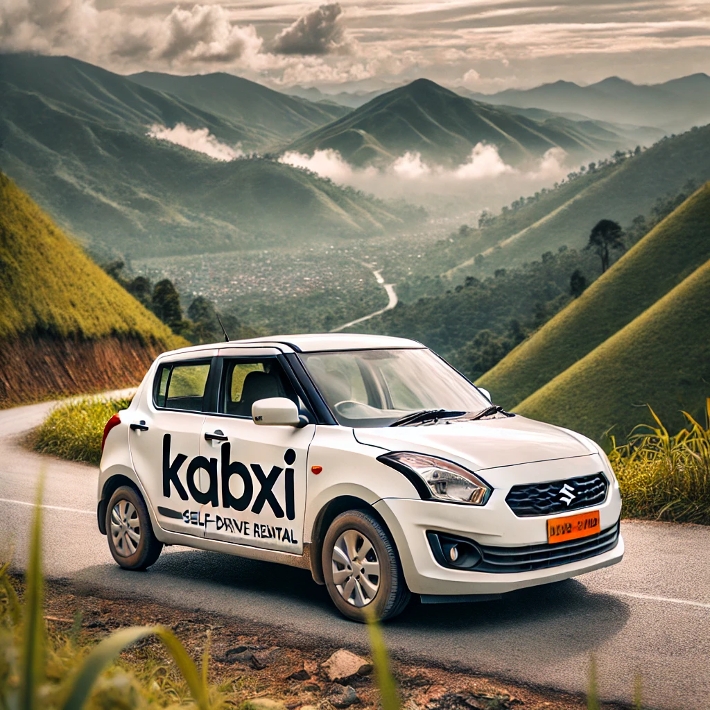 Self-drive car rental in Nagaland on a scenic mountain road, offering travelers the freedom to explore at their own pace.