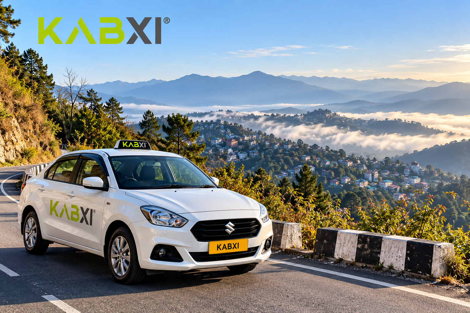 Kabxi taxi on a scenic mountain road in Nagaland during winter